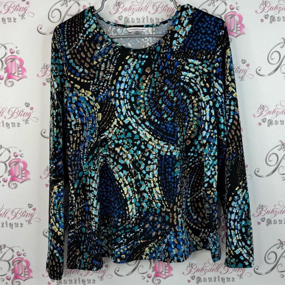 Allison Daley long sleeve blouse dotted swirls Multicolor Long Sleeve Top